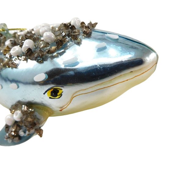 Beaded Blue Whale Christmas Ornament Brighten the Season Blown Glass 6" - Picture 4 of 8